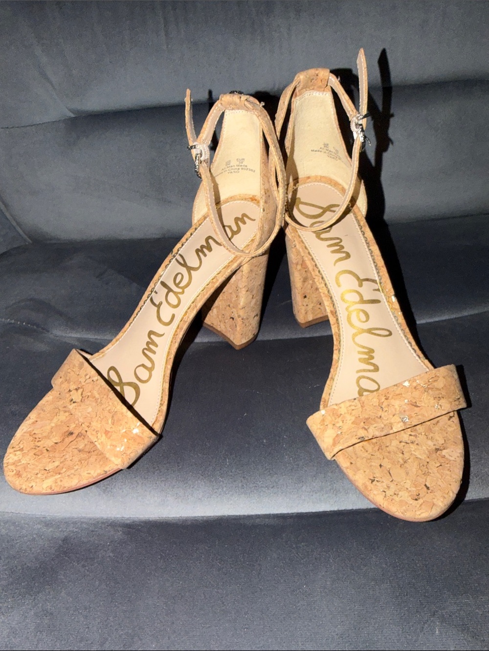 Sam Edelman Cork Ankle-Strap Block Heels in Tan size 9 - Picture 3 of 6